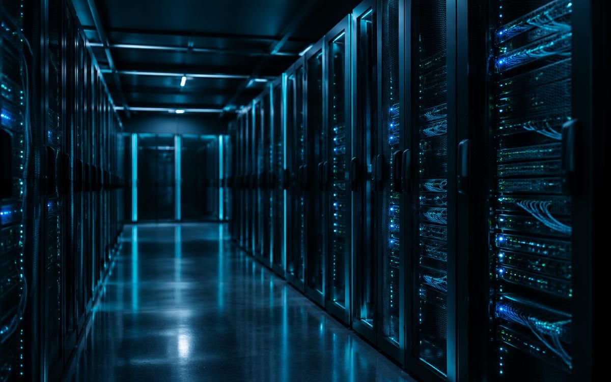 Modern data center corridor representing connected digital infrastructure